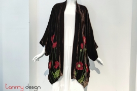 Brown velvet coat embroidered with poppies